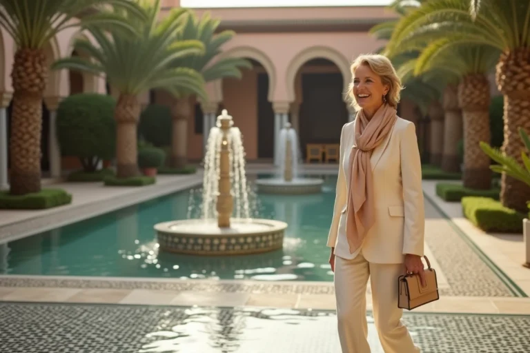 Femme élégante dans le jardin de La Mamounia