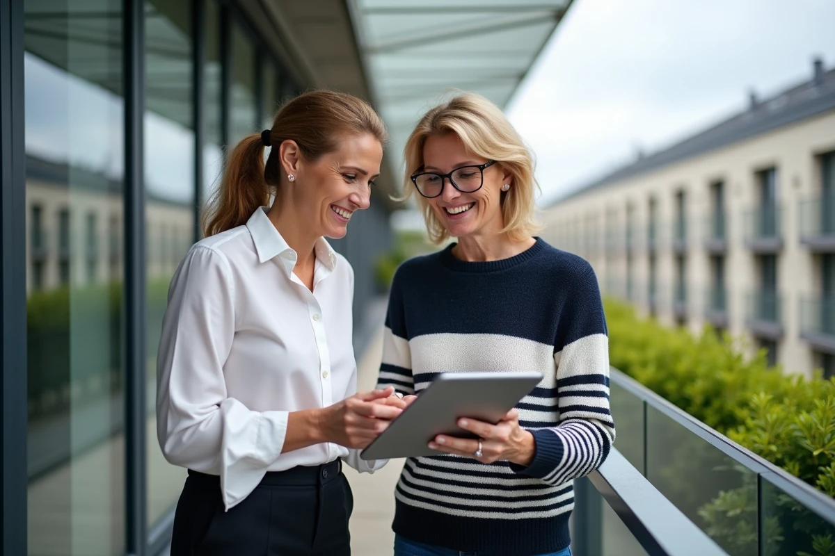Deux femmes souriantes sur une terrasse à Rennes