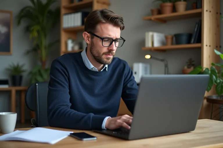 Homme frustré devant un ordinateur avec erreur de connexion