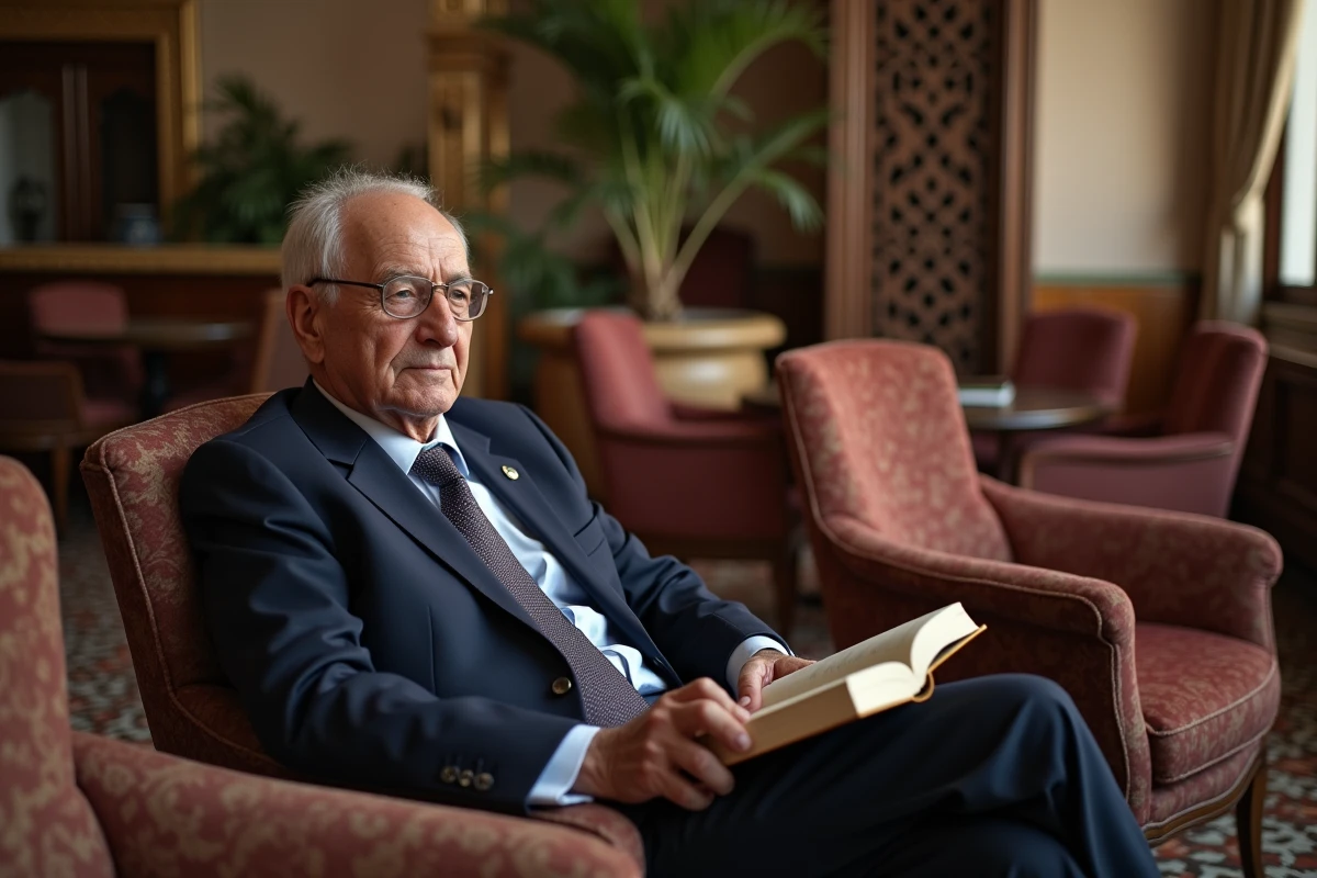 Homme âgé lisant dans le salon de La Mamounia